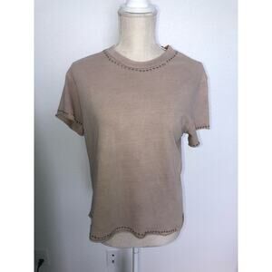 Monrow Taupe Round Neck Raw Hem Studded Tee - M